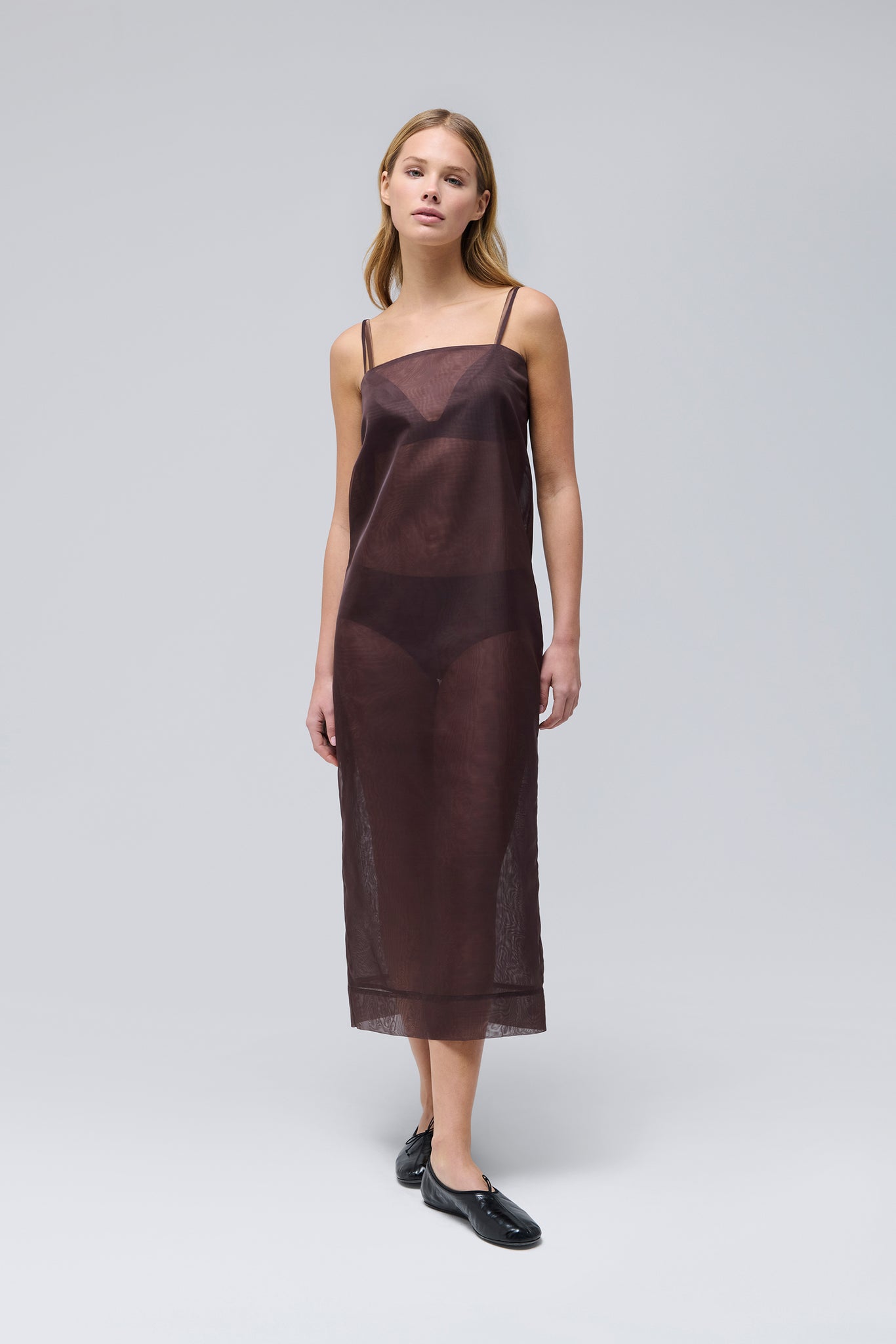 brown organza dress RENGGLI Cami in pleated organza dress
