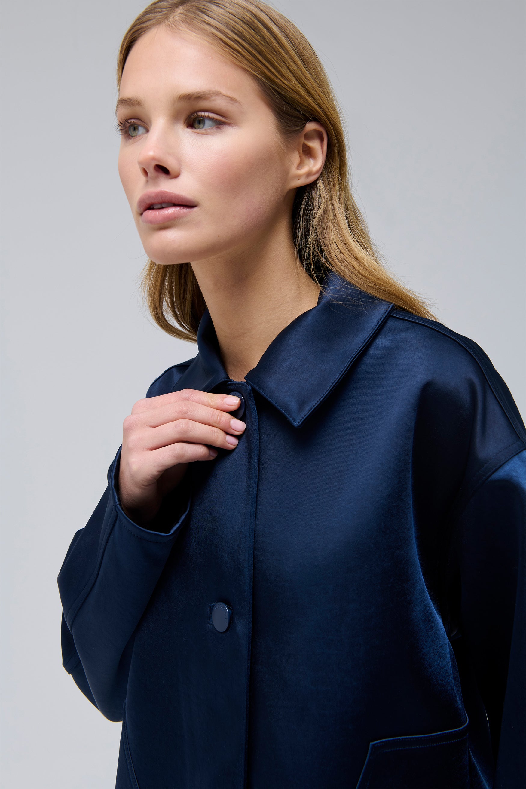 ジャケット・アウター Back Satin Gabardine Collarless Jacket SATIN JACKET – Renggli